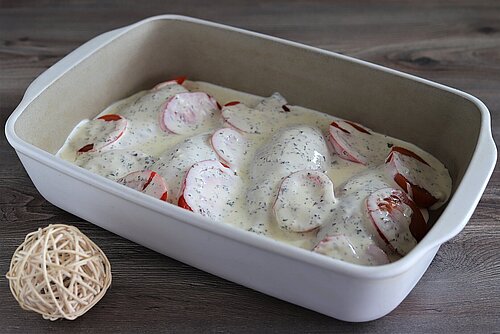 Hähnchen in Tomaten-Mozzarella-Sauce aus der Ofenhexe von Pampered Chef®