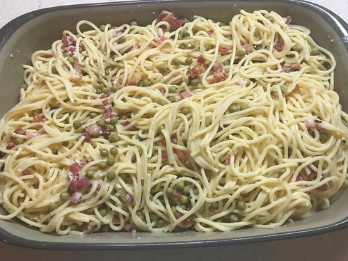Überbackene Spaghetti-Carbonara in der Ofenhexe von Pampered Chef®